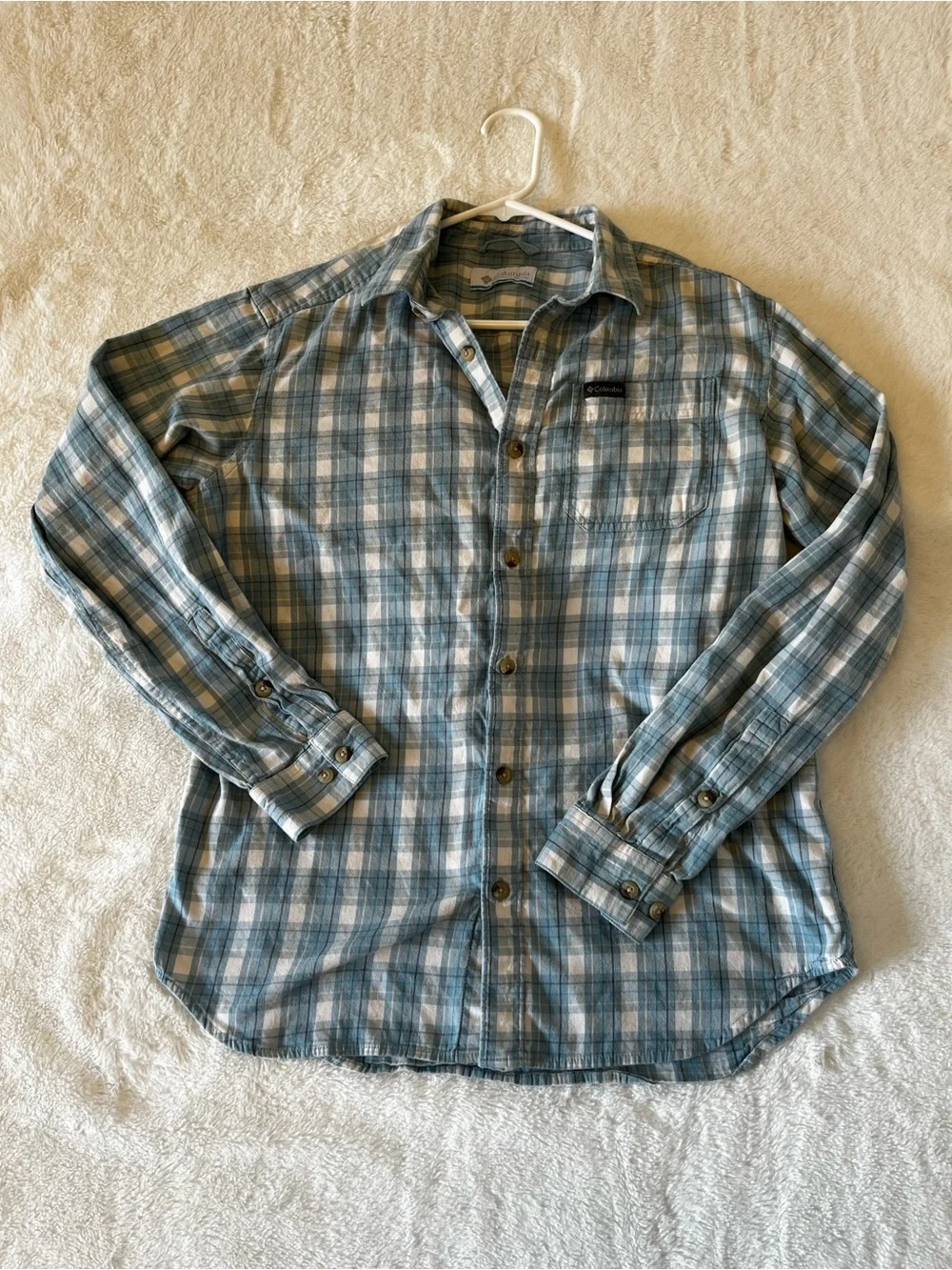 Columbia Men's Long-Sleeve Blue Plaid flannel Button-Up Shirt